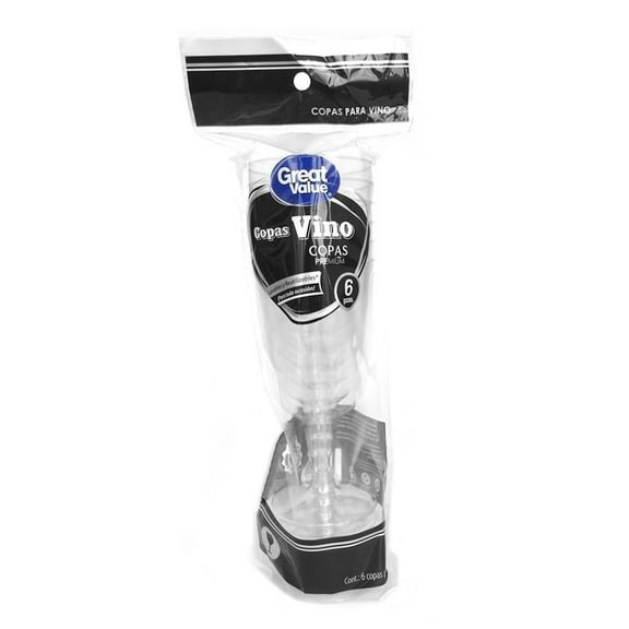 Copas para vino Great Value reutilizables 6 pzas