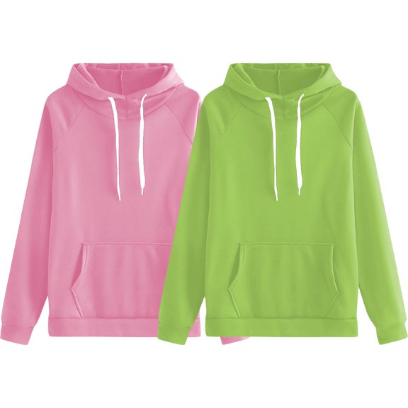 Women's 2 PC Set Plus Size Solid Color Drawstring Hoodie, Plush Loose Fit Sweatshirt with Pockets, Autumn Winter Thermal Comfort for Casual Streetwear and Daily Loungewear Pink M
