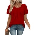 thumbnail image 4 of Ronuti Women T Shirts Pleated Short Sleeve Tops Business Casual Dressy Blouses Red Tops, 4 of 9
