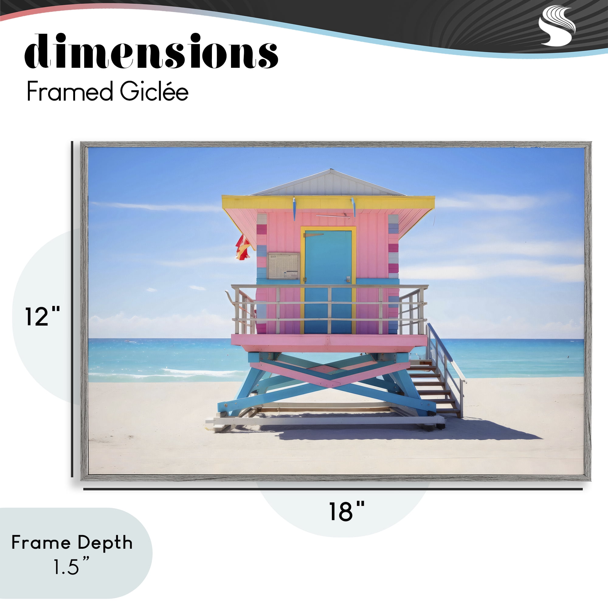 Stupell Industries Pastel Lifeguard Hut on Beach Gray Framed Giclee Art, design by Creative Studio
