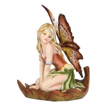 5.25 Inch Fairyland Autumn Winged Fairy in Leaf Statue Figurine