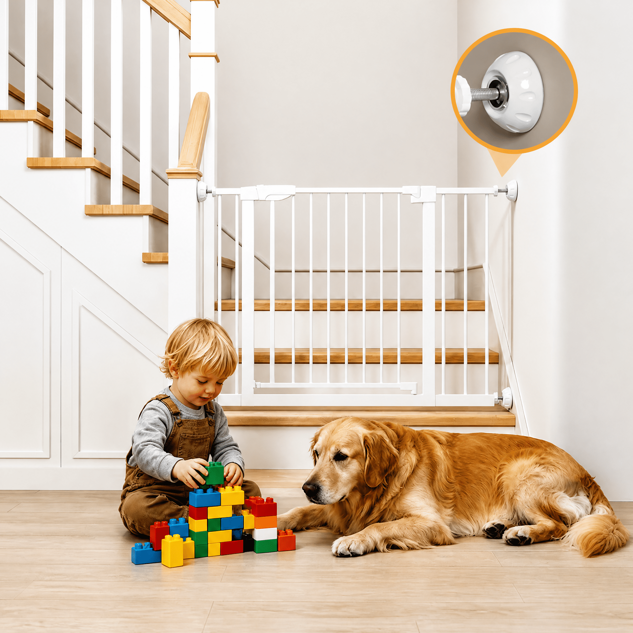 White Pressure Mounted Baby & Pet Gate 29.5"-45.3" Wide with Wall Protector, No Drill Walk Through Safety Gate for Doorways & Stairs