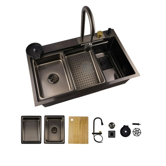 Tarja de Acero Inoxidable MAXIMS KIT 7546 - 75 x 46 cm, Calibre 18, Instalación Submontar Accesorios Incluidos