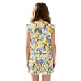 thumbnail image 2 of ZIATUBLE4S Lemon Blue Floral Print Girls Summer Romper Ruffle Cap Sleeves One-Piece Short Jumpsuit Soft Comfort Kids Casual Playsuit with Pockets for 5-6 Y, 2 of 6