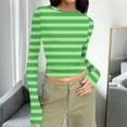 thumbnail image 2 of T-Shirts for Women Long Sleeved Round Neck Printing Slim Tight Fitting Pit Stripe Top for Women, 2 of 7