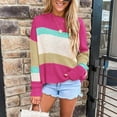 thumbnail image 3 of 2025 Clearance! Womens Clearance asdoklhq Womens Plus Size Clearance,Stripes Patchrk Long Sleeves Casual Sweater Blouse Tops, 3 of 9