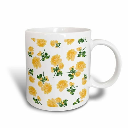 - 3dRose Floral Country Cottage Spring Yellow Buttercup Roses on White - Ceramic Mug, 11-ounce
