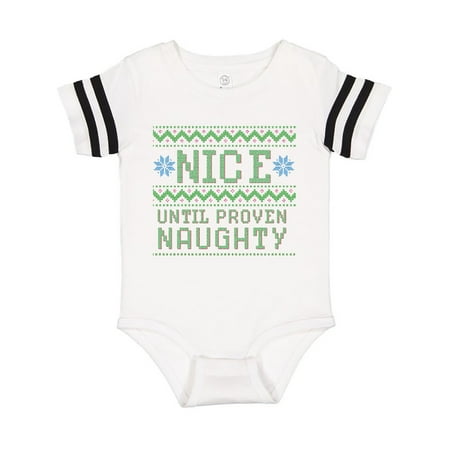 

Inktastic Ugly Sweater Nice until Proven Naughty Gift Baby Boy or Baby Girl Bodysuit