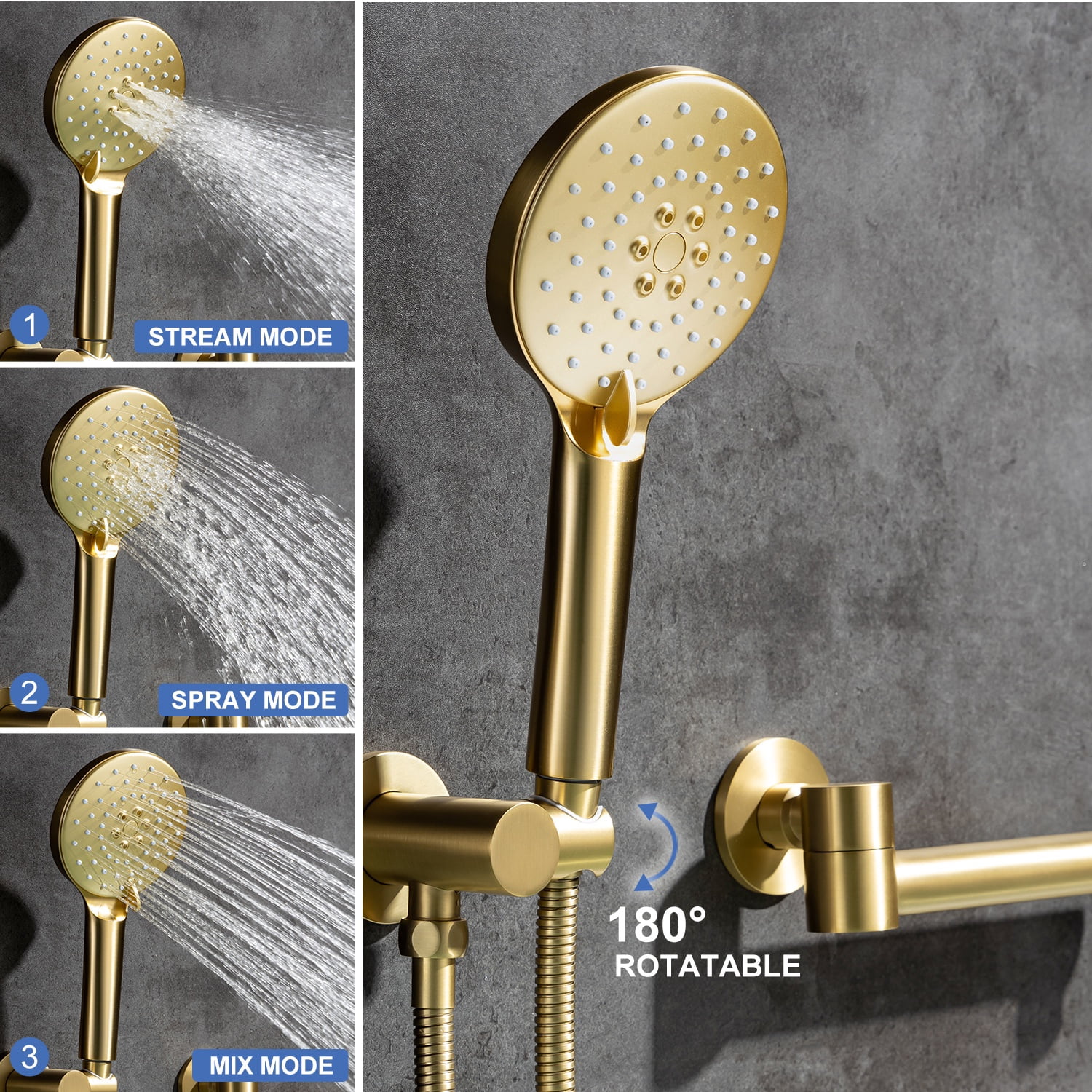 Rainlex One-Handle 1-Spray Setting Brushed Gold Bathtub Shower Faucet