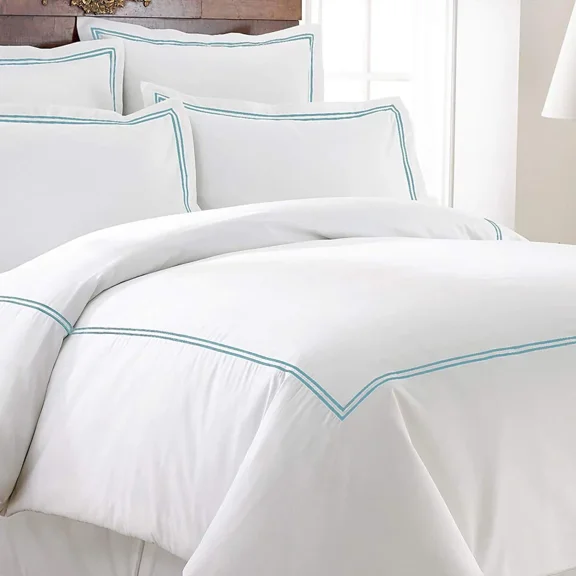 400TC Cotton Double Embroidery Sateen Solid Duvet Cover Set