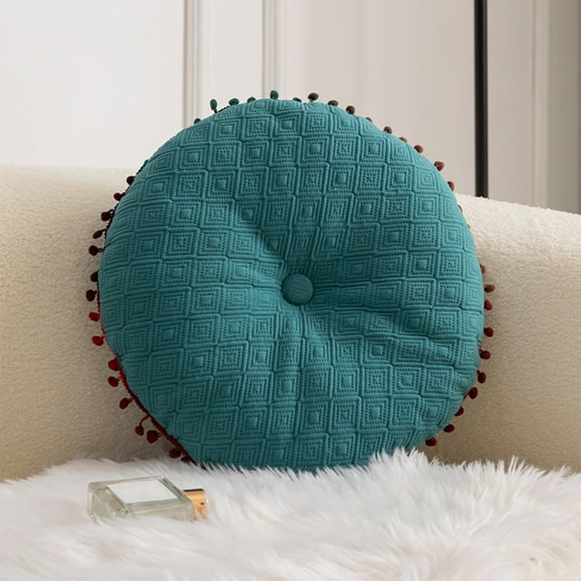 Vacemry Scandinavian Style Coussin, Coussin Décoratif en Velours avec Pompons, Coussin Rond pour Canapé Lit Salon Bureau Déco, Comprend un Insert d'Oreiller
