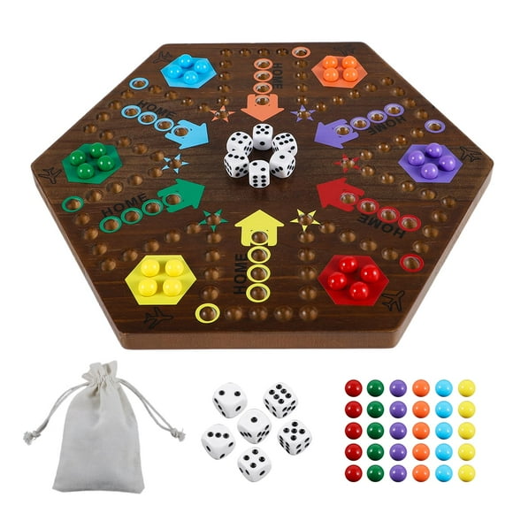 Wahoo Marble Board Game 4 and 6 Players 2 Sided Painted Thicken Wood Aggravation Board Game for Family Friends Party (Flaming)