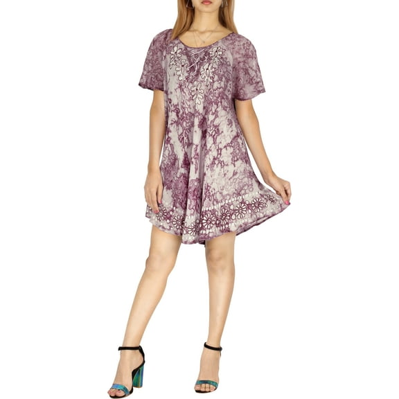 HAPPY BAY Women's Summer Plus Size Tunics House Wear Dresses L-XL Mauve, Floral