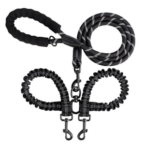 Double laisse pour chien - Double laisse réfléchissante avec poignée confortable, une à deux laisses pour chien à double extrémité - Feuille de nylon extensible - noir