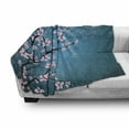 thumbnail image 3 of Japanese Soft Flannel Fleece Blanket, Spring Season Culture Sakura Bloom Design Marine Toned Ombre Background, Cozy Plush for Indoor and Outdoor Use, 60" x 80", Petrol Blue Pale Pink, by Ambesonne, 3 of 6