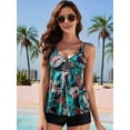 thumbnail image 4 of Women Tummy Control Swimsuit Modest Tankini Top with Boyshort Bathing Suits Swimwear Leaves M, 4 of 9