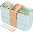 thumbnail image 1 of Kidsjoy Green Stackable Bento Lunch Box, 3-Compartment Wheat Straw with Cutlery for Kids | Food Storage & On-the-Go Container, 1 of 7