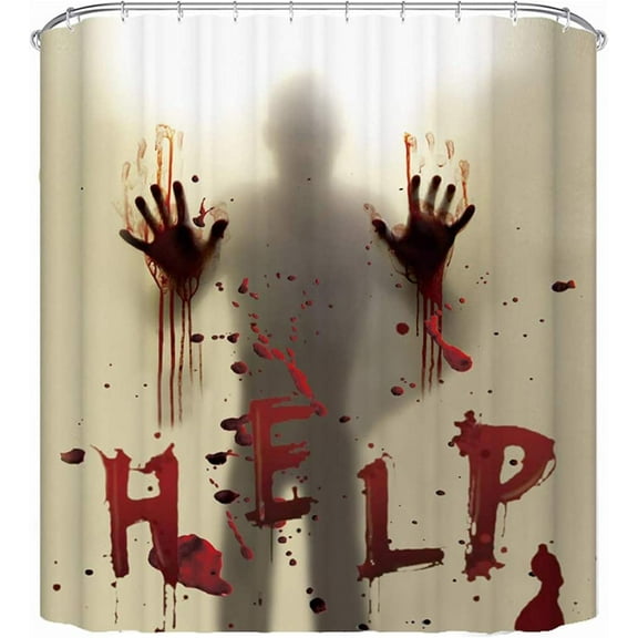 JAYWAYNE Halloween Shower Curtain, Creepy HELP Design with Blood Splatter, Horror Bathroom Decor for Tub, Scary Party Supplies (72x72 inches)​
