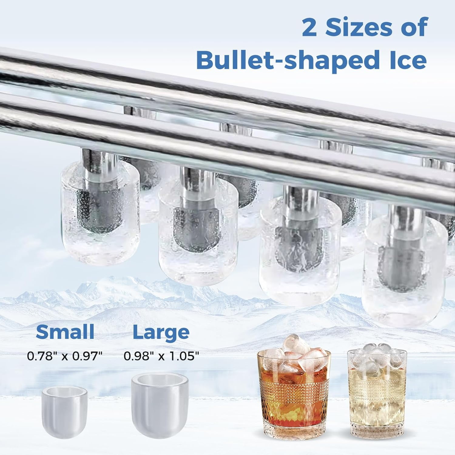 XYGOO Countertop Ice Maker with Self-Cleaning, 9 Ice Cubes Ready in 6-13 Mins, 26.5Lbs/24H, 2 Sizes of Bullet Ice, Portable Ice Machine with Handle, Ice Scoop and Basket for Home Office (Black)