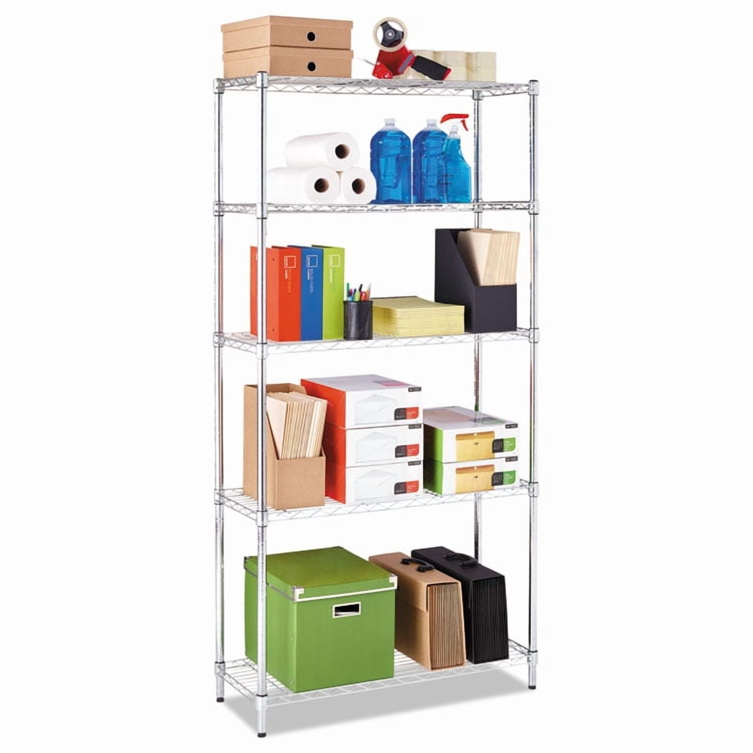 Alera ALE Residential Wire Shelving, Five-Shelf, 36w x 14d x 72h, Silver