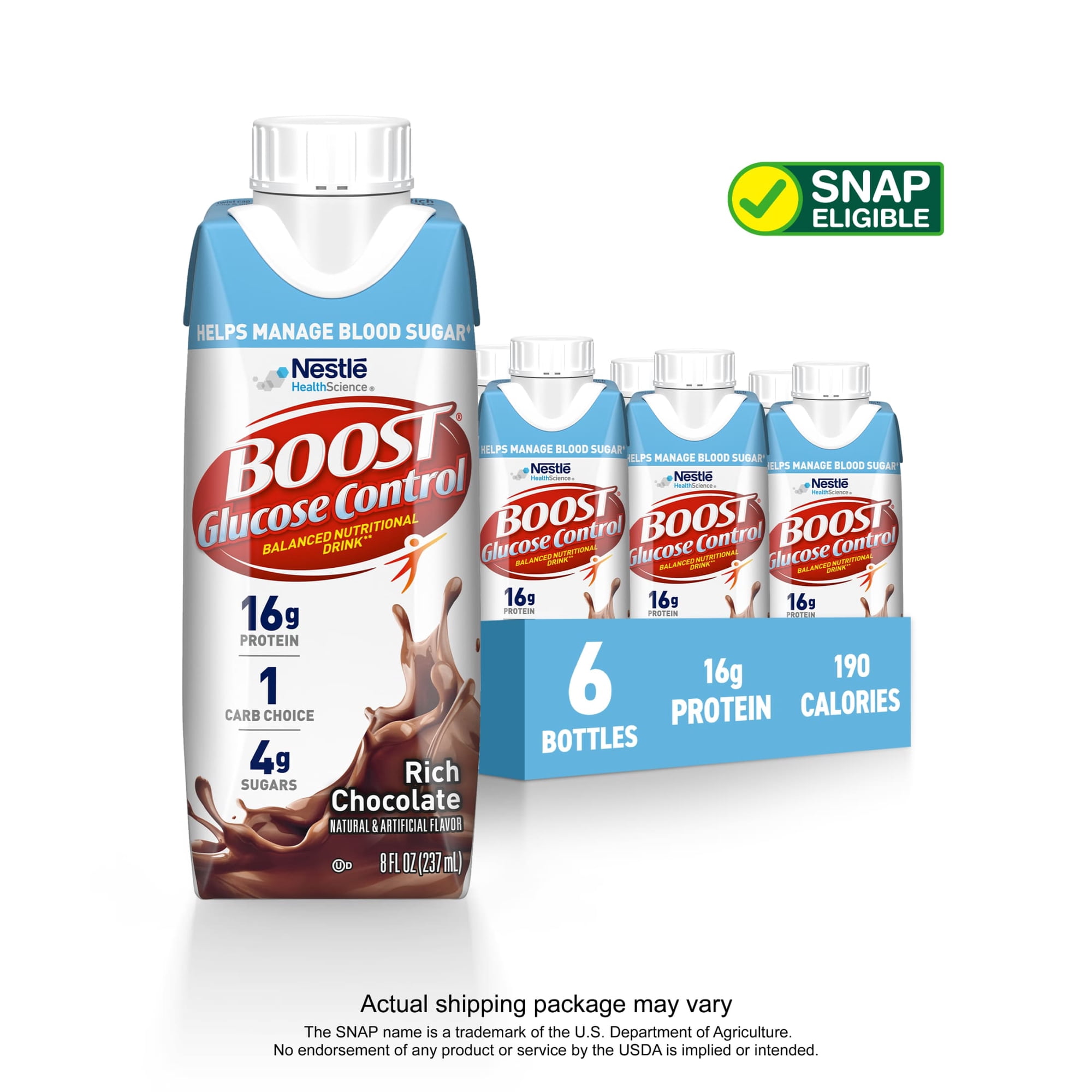 BOOST Glucose Control Nutritional Drink Protein Shakes, Rich Chocolate, 8 fl oz, 6 Pack