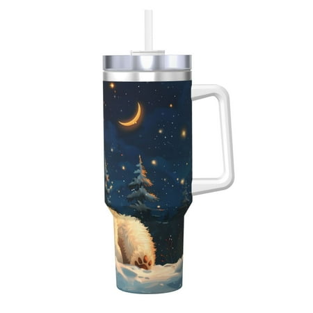 

Goofa Starry Sky Sleep White Bear Print 40oz Ice Bully With Handle And Straw Stainless Steel Vacuum Insulated Cup And 2 In 1 Straw Lid