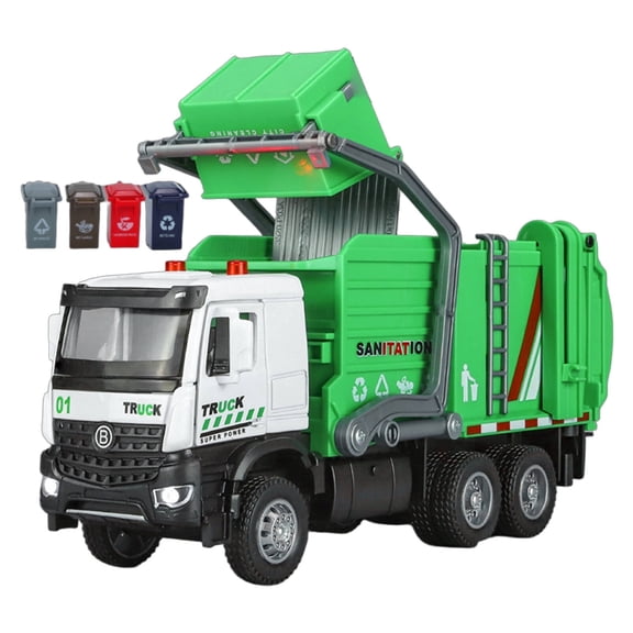 BESTSKY Pull Back Garbage Truck Toy, Multicolor Trash Vehicle with Lights and Sounds, Durable Plastic Toddler Gift for Boys Age 4-7