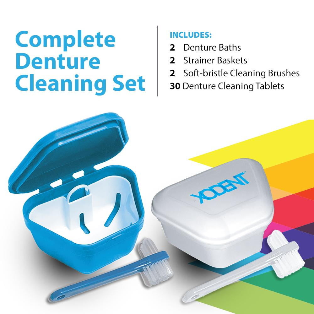 XODENT AllinOne Denture Cleaning Kit with Baths, Strainers, Brushes