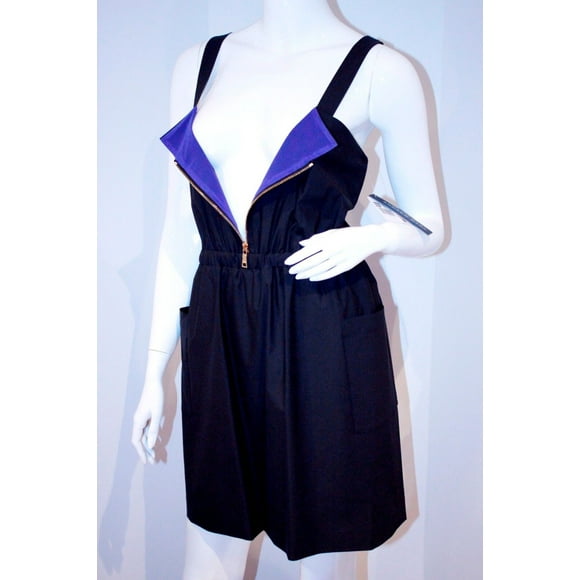 $220 ANDREW MARC New York ASTOR Dress PURPLE Fishnet INTERIOR Gold Zip ( 8 )