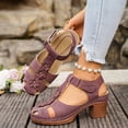 thumbnail image 5 of Bkhluea Women Floral Cutout Closed Toe Block Heel Sandals Hook And Loop Strap Footwear For Casual Walking Outdoor Daily, 5 of 7