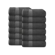 TRIDENT Soft Comfort 100% Air Rich Cotton Yarn Towels, 12 Piece Set - 12 Wash Cloth, Super Soft, High Absorbent, 550 GSM, Machine Washable (Coal)