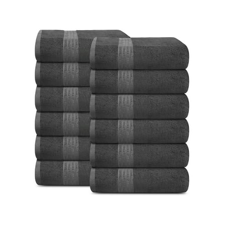 TRIDENT Soft Comfort 100% Air Rich Cotton Yarn Towels, 12 Piece Set - 12 Wash Cloth, Super Soft, High Absorbent, 550 GSM, Machine Washable (Coal)