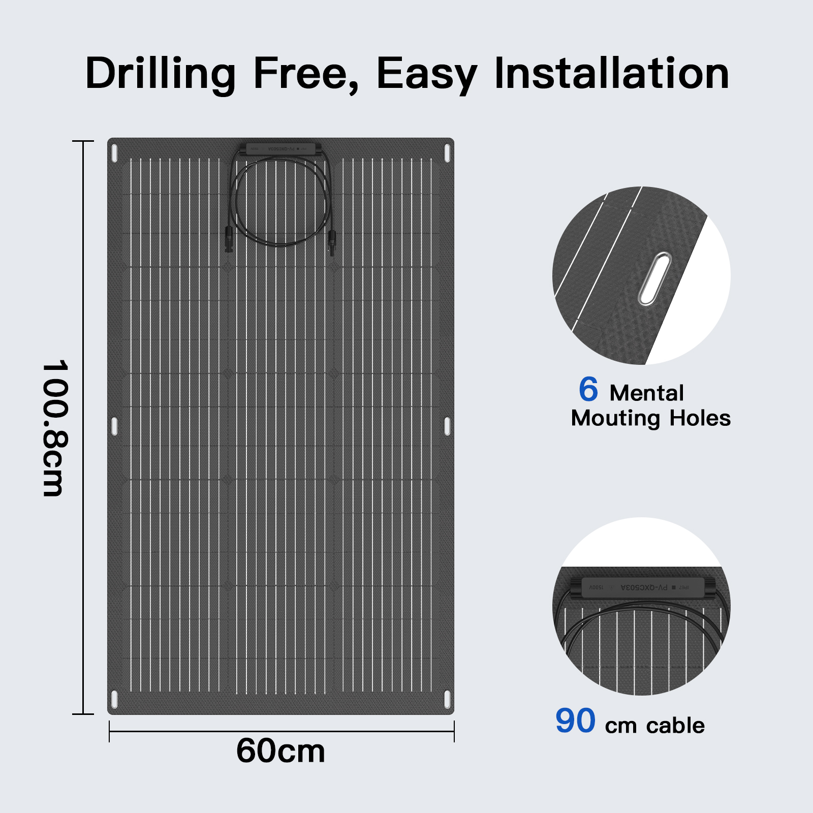 MHPOWOS 24V 100W Flexible Portable Solar Panel, IP67 Waterproof ETFE Monocrystalline Cell Solar Panel Charger Perfect for Power Station Outdoor Camping Marine Off-gird System