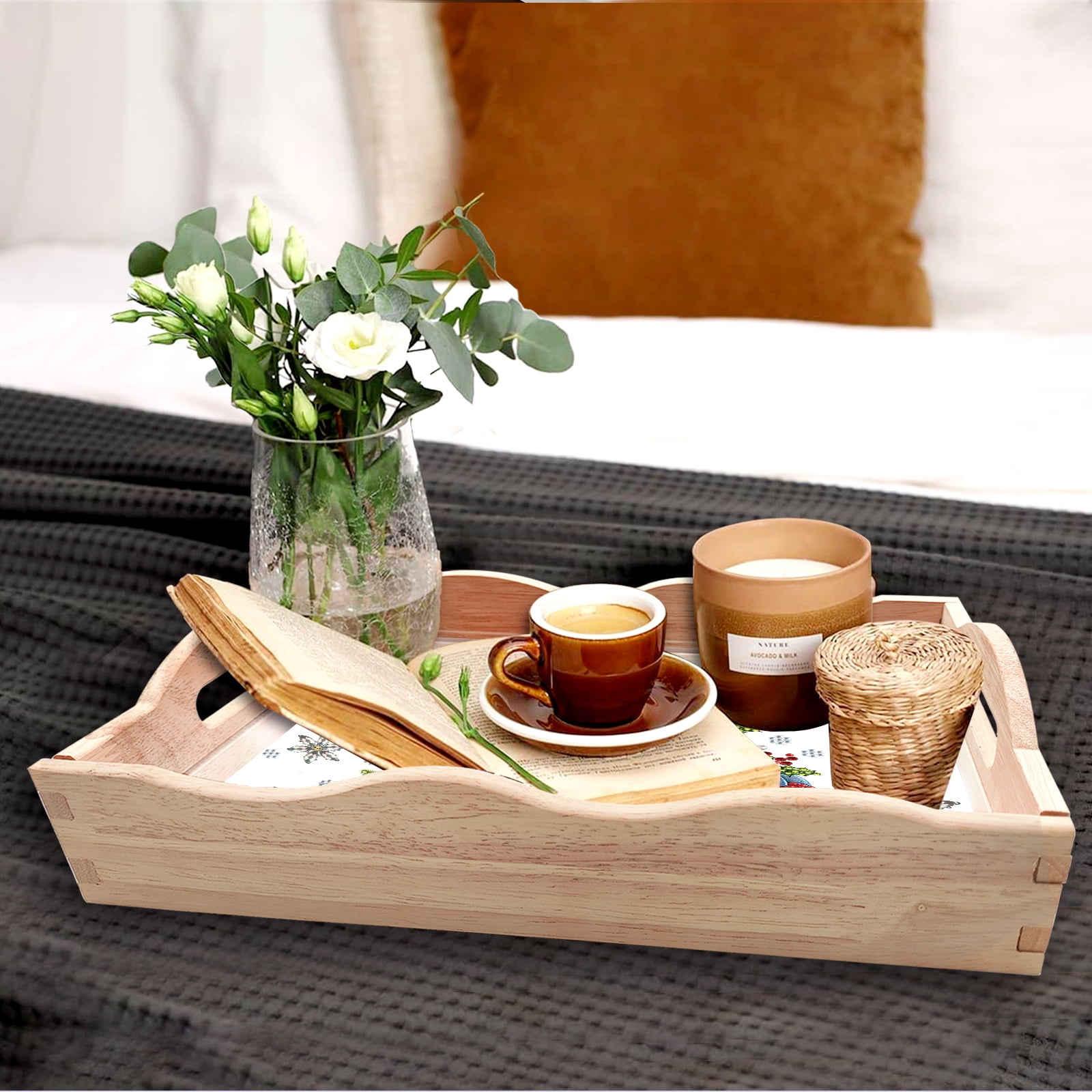 FLOPESN DIY Diamond Art Painting Handmade Wooden Tray,Creative Design Serving Dinner Plate for Coffee Living Room Home Organizer-Christmas Snowman