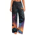 thumbnail image 4 of Halloween Wide Leg Pants for Women, Button Closure Trousers with Gradient Pumpkin & Bat Print, High Waist Loose Fit Streetwear Bottoms with Pockets, 1 Pc Multicolor L, 4 of 6