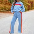 thumbnail image 2 of Women 2 Piece Sweatsuit Rainbow Striped Sweatshirts and Drawstring High Waist Sweatpants Sets Fall Color Block Loose Tracksuits, 2 of 4