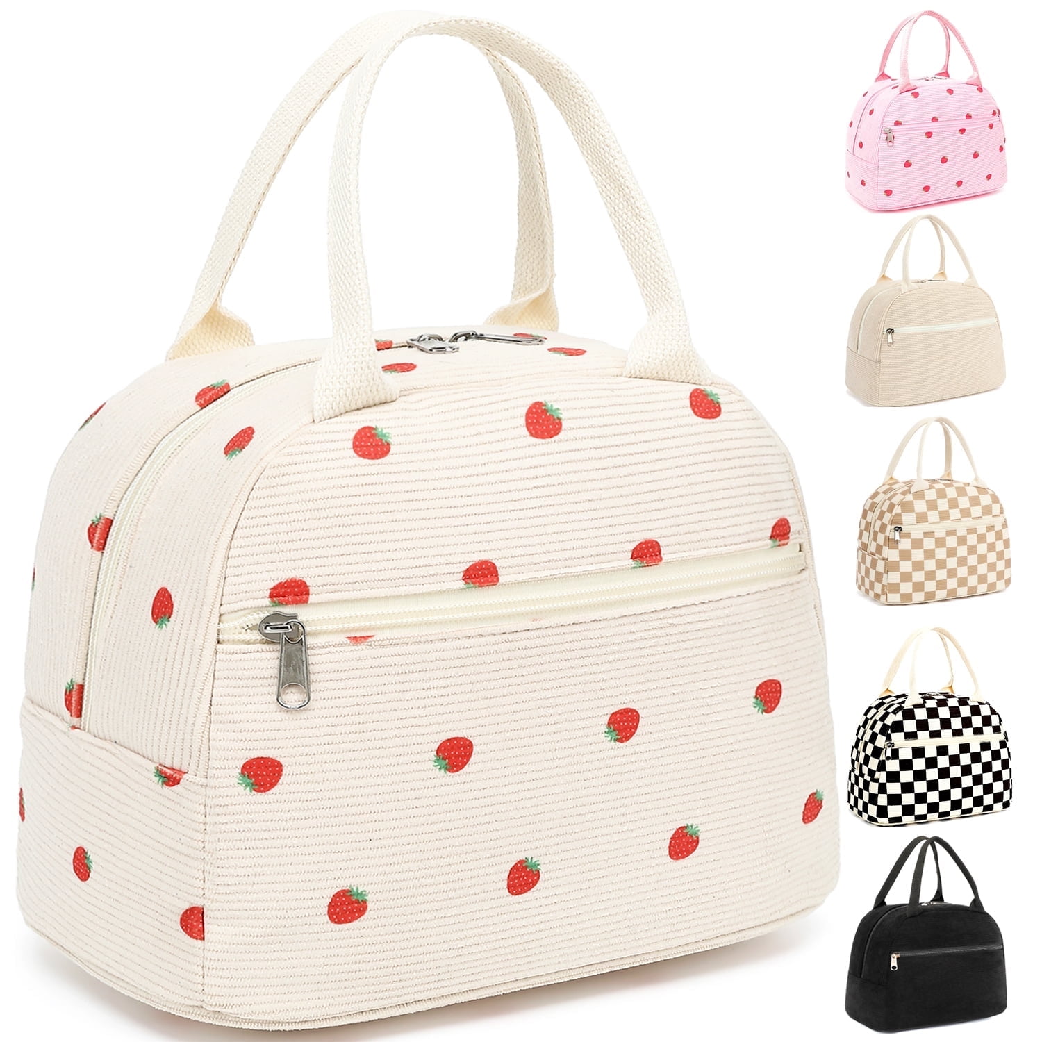Lunch Box for Women,Cute Insulated Lunch Bag,Reusable Lunch Box with Large Capacity,Women Lunch Bags for Work Picnic or Travel Gifts-Leakproof,Waterproof,Strawberries+Beige