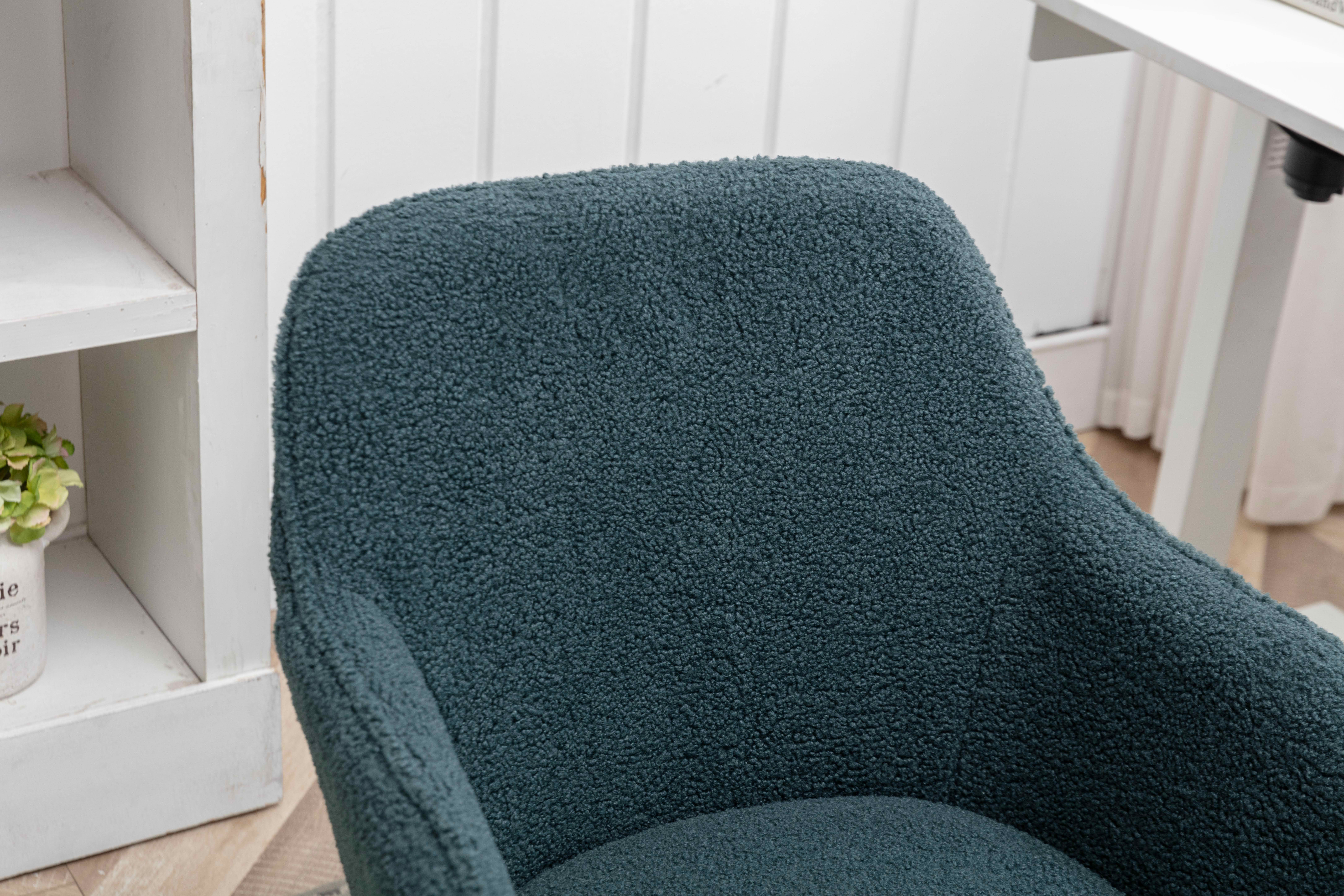 MAYEERTY Modern Teddy Fabric Office Chair, Adjustable Height 360° Revolving with Gold Metal Legs & Universal Wheels, for Indoor Home Office, Green