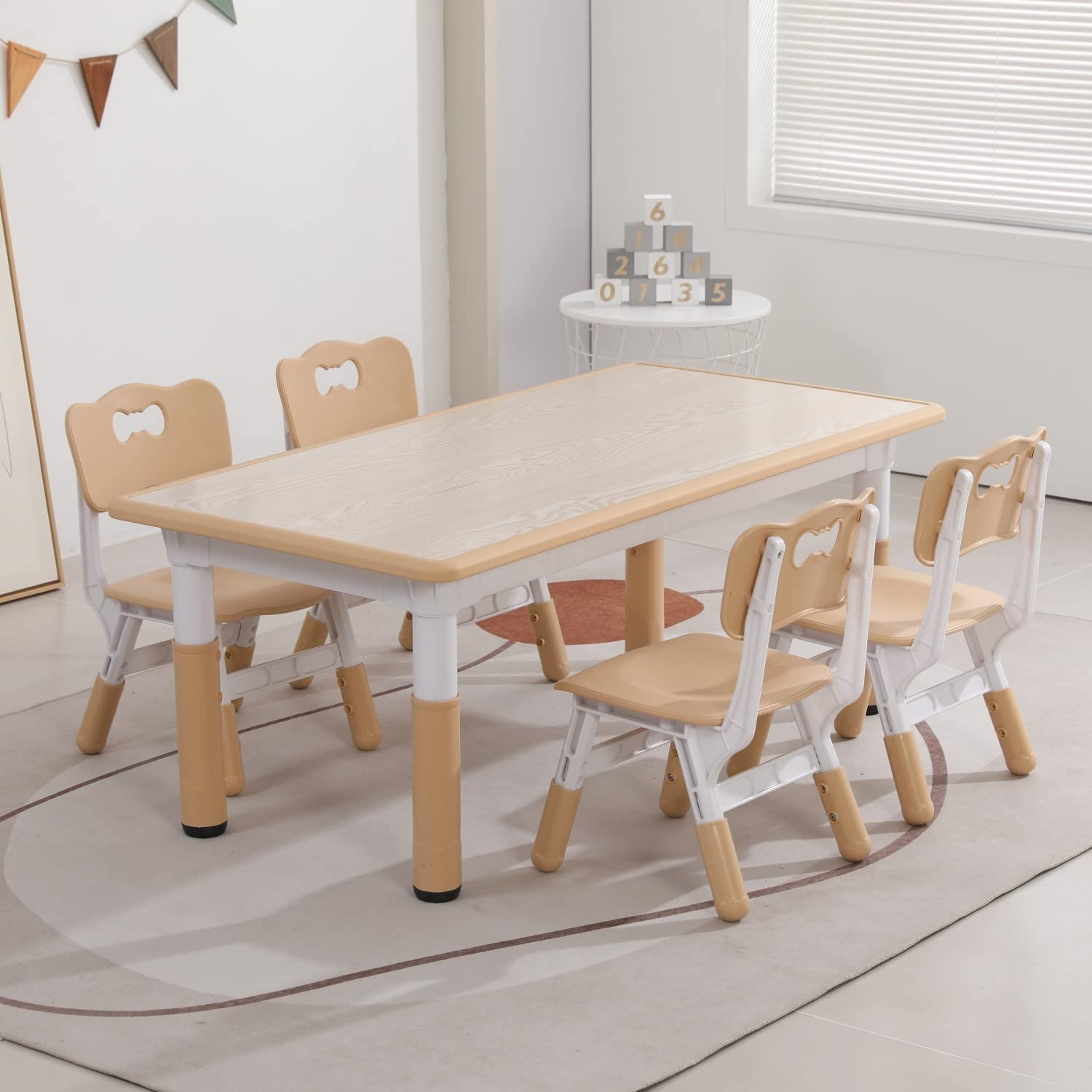Modern Kids Table and Chairs Set for 6, Height Adjustable Children Multi-Activity Table Set for Classrooms, Daycares for Ages 2-10,Graffiti Desktop