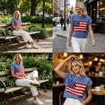 thumbnail image 3 of Shrysg Women's American Flag Patriotic Knit Sweater Tops Casual Loose Short Sleeve Lightweight Shirts Breathable Pullover for 4th of July Blue, 3 of 6