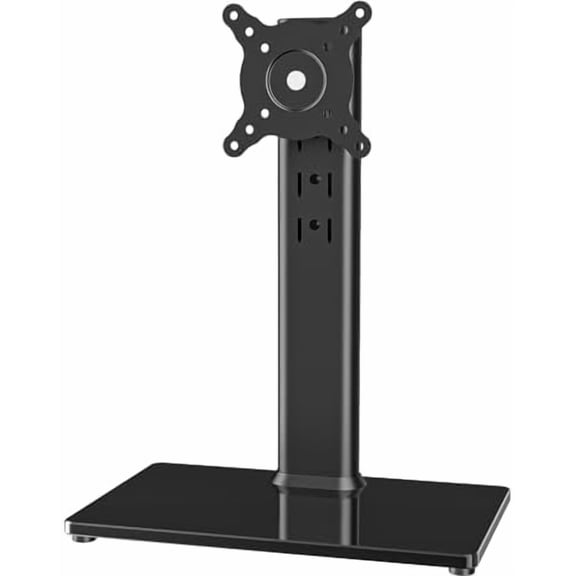 Single LCD Computer Monitor Free-Standing Desk Stand Mount Riser for 13 inch to 32 inch screen with Swivel, Height Adjustable, Rotation, Vesa Base Stand Holds One (1) Screen up to 77Lbs(HT05B-001))