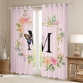 thumbnail image 2 of Homewish Girly Pink Letter M Blackout Curtains Set of 2 (52x84 Each), Romantic Rose Flower Window Curtains, Magical Butterfly Animal Curtains and Drapes, Living Room Curtains Decor, 2 of 6