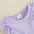 thumbnail image 5 of mgoYE Baby Girl Easter Outfit Ruffles Sleeve Floral Bunny Carrot Printed Romper Dress with Headband Summer Clothes(Light Purple,0-3 Months), 5 of 6