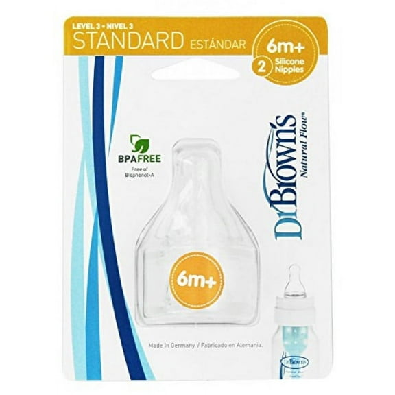 Dr. Brown's Natural Flow Standard Silicone Bottle Nipple, Level 3 6m , 2 Ct (1 Pk)