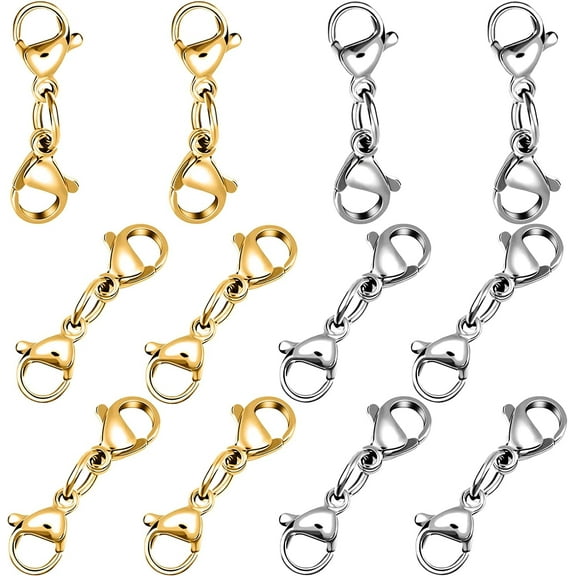Double Lobster Clasp Extender 12Pcs Double Claw Connector with Rings for Women(Gold and Silver)