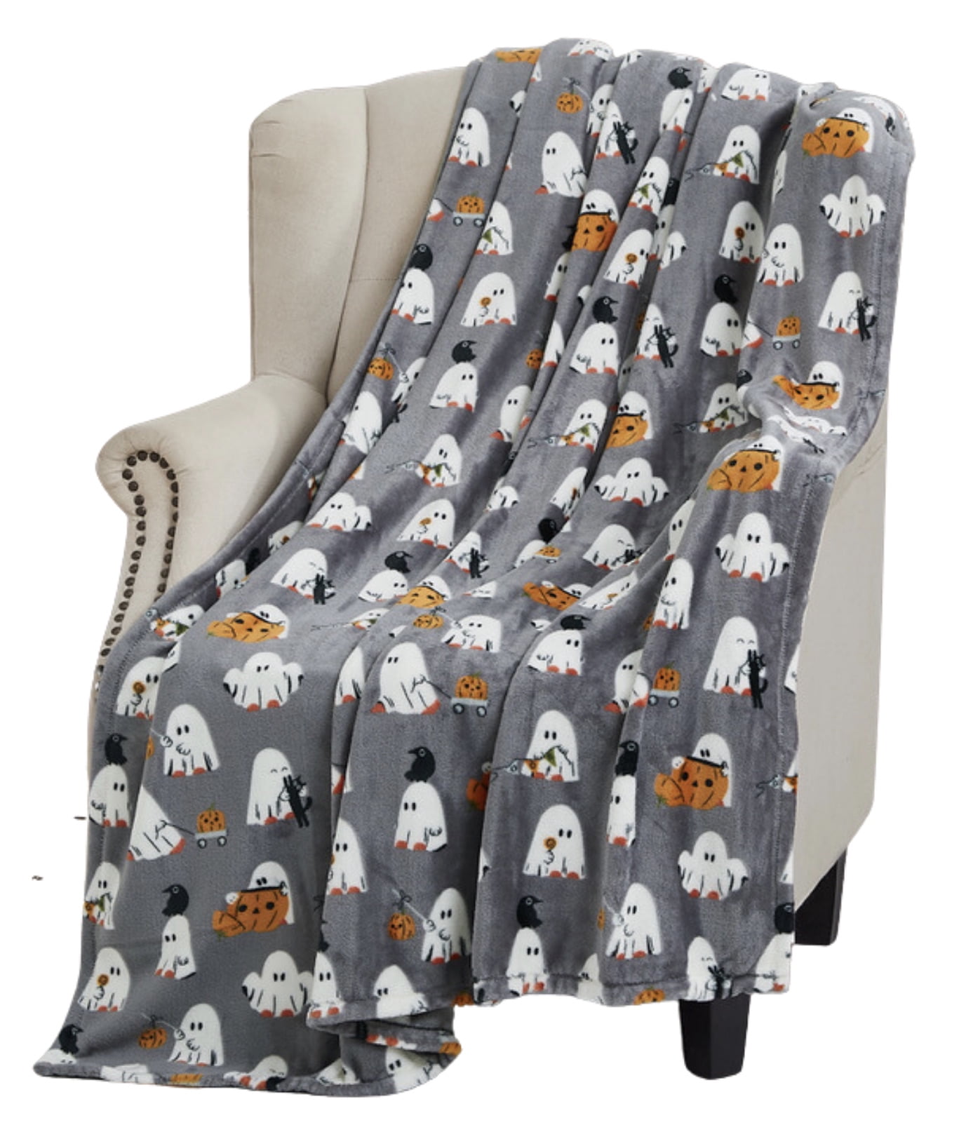 Serafina Home Halloween Throw Blanket Baby Ghost Party on Grey