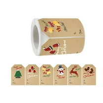 JeashCHAT 1 Roll 250 Pcs Christmas Gift Tags Stickers, Kraft Christmas Stickers Labels Self Adhesive Gift Wrap Tags Holiday Name Tags for Presents, Xmas Labels for Gift Packaging Wrapping Cards