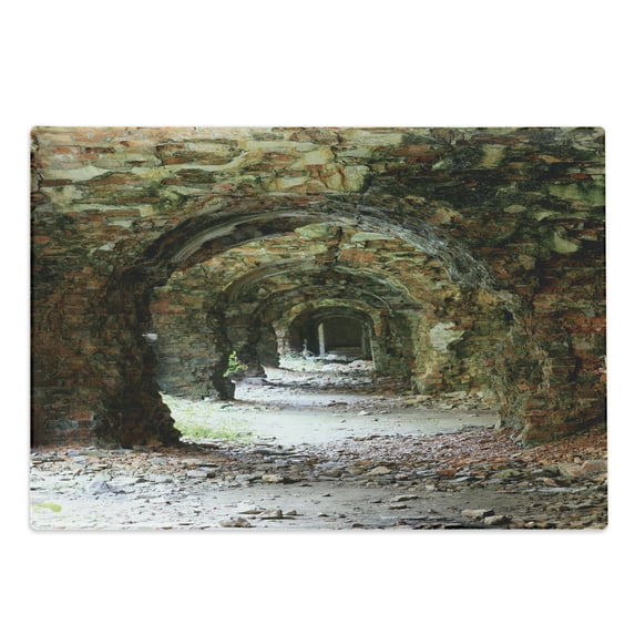Rustic Cutting Board, Old and Ruined Arched Medieval Period Brick Tunnel Architecture Heritage Design Print, Decorative Tempered Glass Cutting and Serving Board, Large Size, Grey Red, by Ambesonne