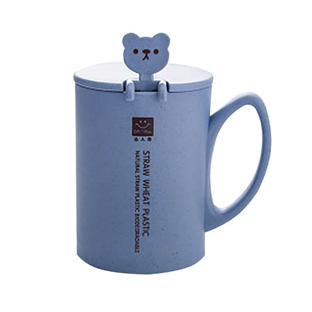 

UHUYA 1PC Mug Cartoon Cute Coffee Cereal Breakfast Water Cup With Lid With Spoon
