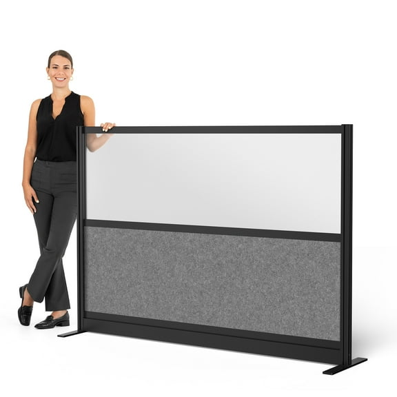 Stand Up Desk Store Expanse Modular Wall | 70'' x 48'' Wall | Expandable Partition Room Divider with Rearrangeable Frosted Acrylic & Sound Absorbent Wide Panels (Black Frame)